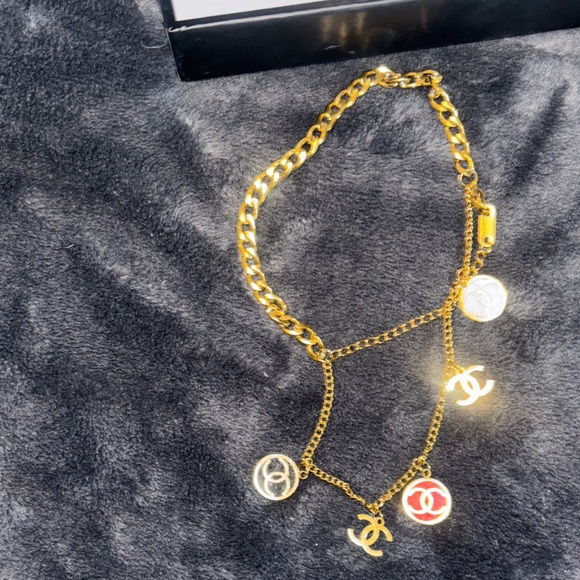 CHANEL Gold Bracelet with Red and White Charms (Charm Bracelet) - Picture 1 of 9